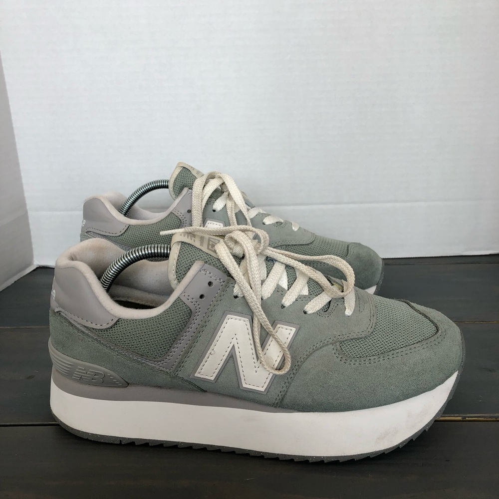 New Balance Women's Sage Green and Cream Platform Sneakers